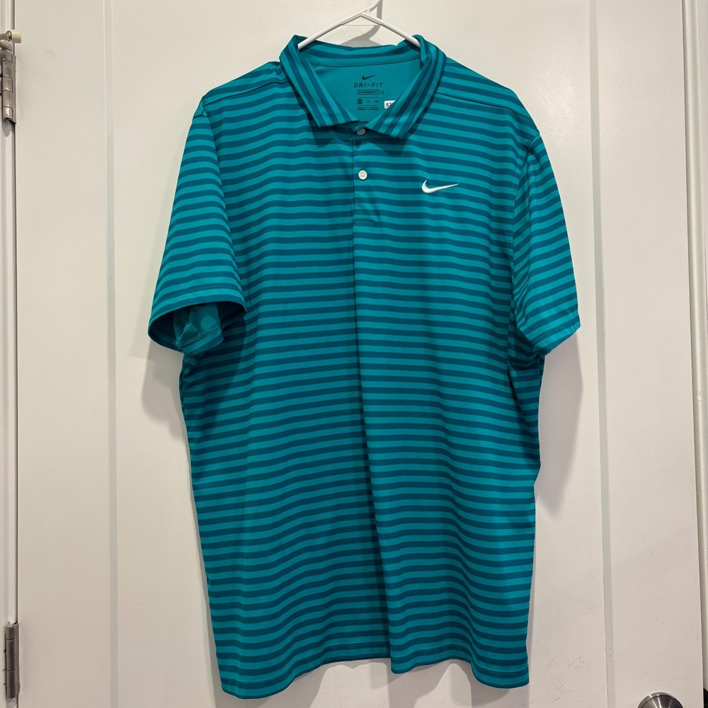 Nike Mens Dri-FIT Striped Polo Shirt Teal Blue XXL Standard Fit Short Sleeve